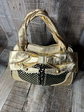 Dolce & Gabbana Gold Bow Checker Shoulder Bag